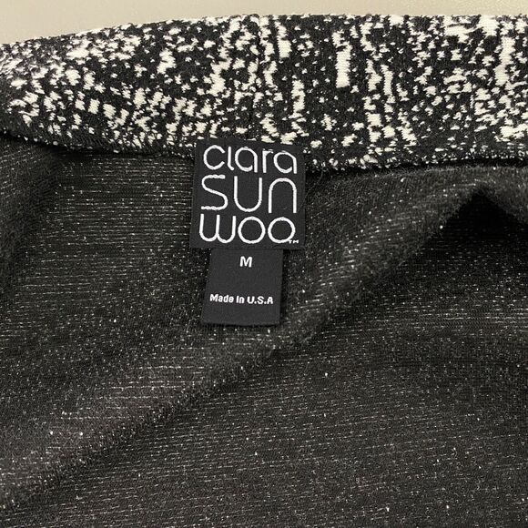 Clara Sun Woo Cardigan Top Womens Medium Black White Open Front Pockets Oversize - Picture 11 of 13